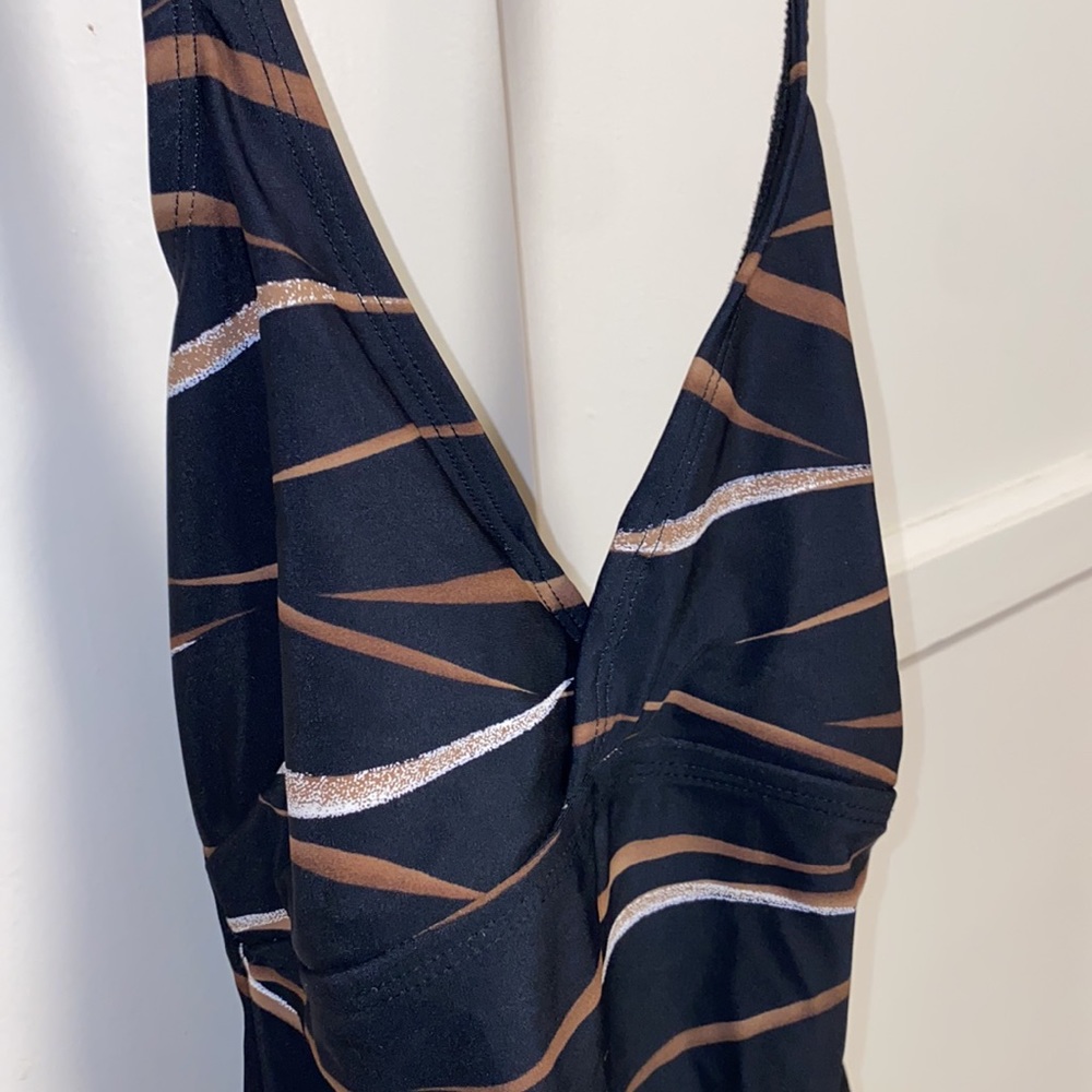 Aerin Rose 32/34D Black Tan White Stripe One Piece Swimsuit - Picture 11 of 11